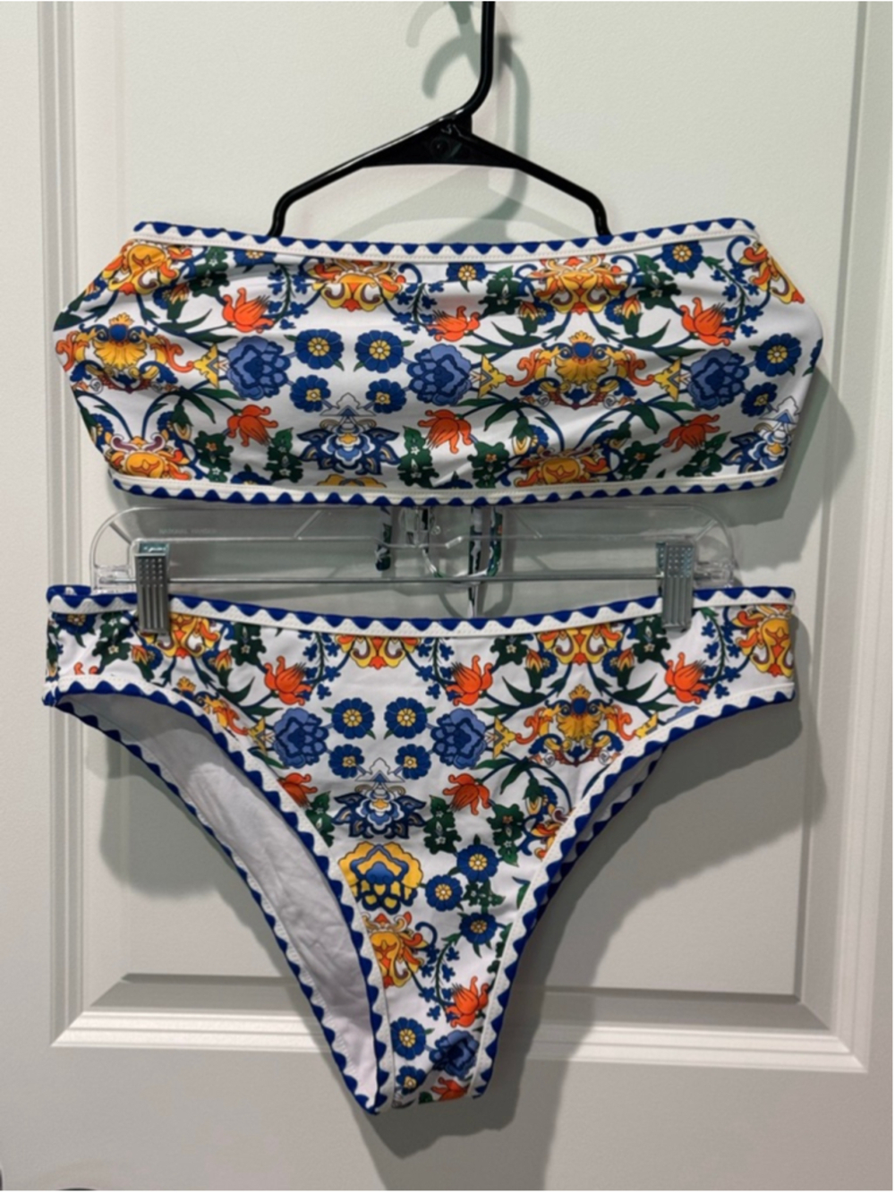 Women's ZAFUL XL 12-14 White Blue Floral Print Bikini Swimsuit